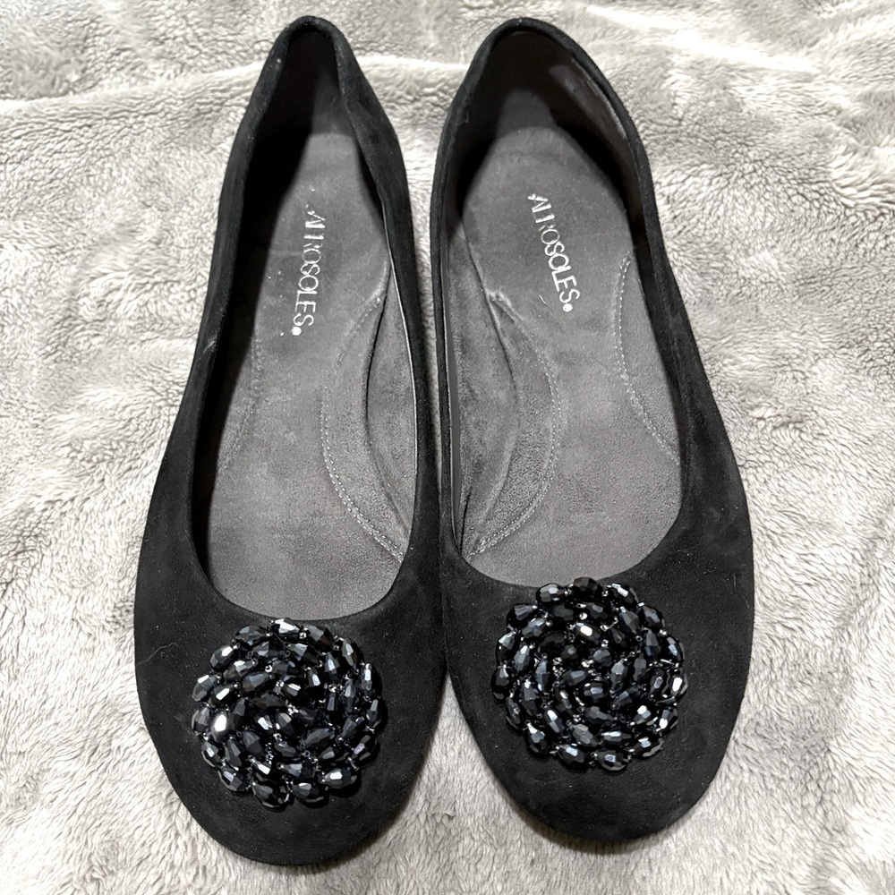 AEROSOLES Black Beaded Women’s  Slip on Flats Sz 9W